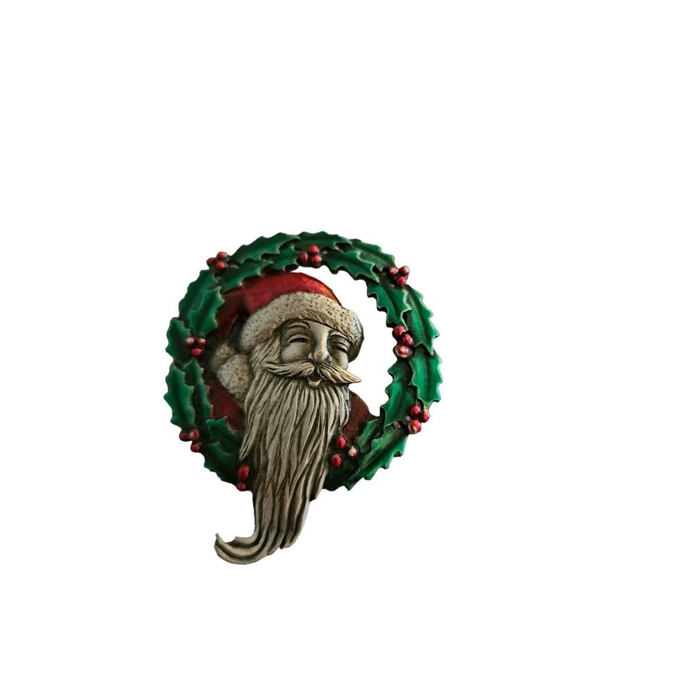 Brooch Santa Claus and Wreath JJ Jewelry Pewter Pin